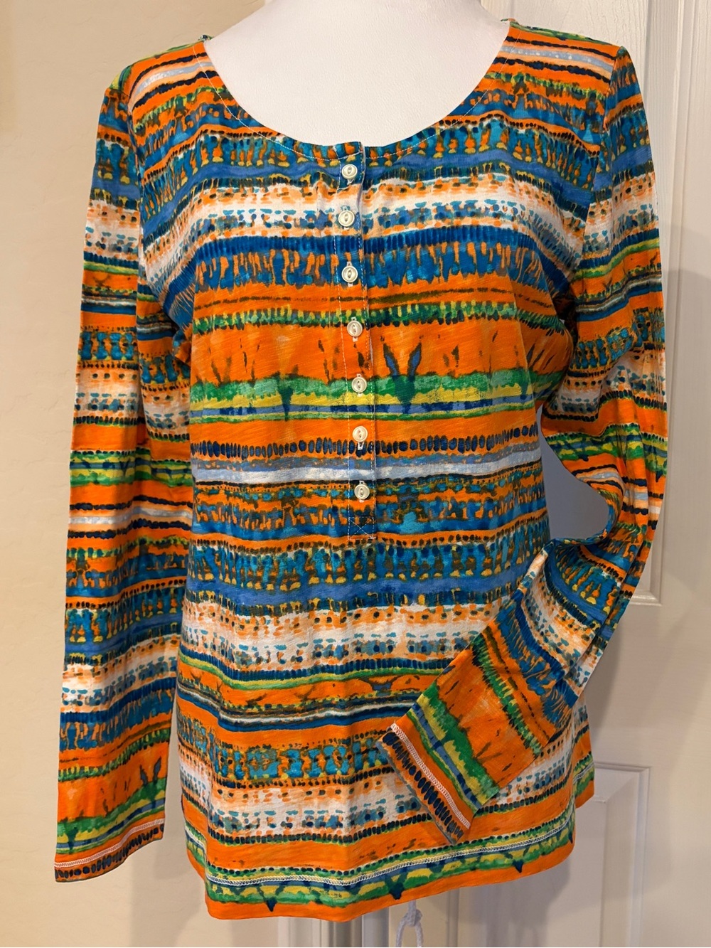 LRL Lauren Jeans Co Ralph Lauren Multicolor Tribal Print Long Sleeve Henley Top
